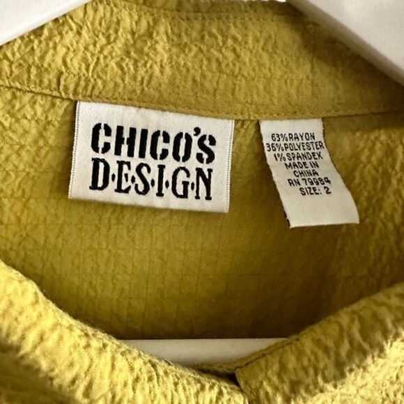 EUC - Chico’s Design Yellow/Green Textured Long Sleeve Blouse/Top Size 12/14 - Picture 6 of 8